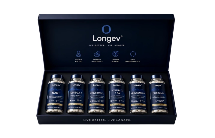 The Longev Protocol box with six formulas